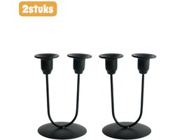 2 stuks - Kandelaar - Kandelaar met dubbele armen - Ideaal voor romantische diners en huwelijksceremonies - Woondecoratie - Tafeldecoratie voor bruiloften - Zwart