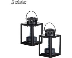 2 stuks - Kandelaars - Lantaarns - Theelichthouders - Hangend model - Minimalistische vintage metalen kandelaars - Geschikt voor eettafels, open haarden, bruiloften, Kerstmis - Kaarsen niet inbegrepen - Zwart
