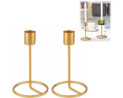 2 stuks - Kandelaars - Metalen kandelaars - Minimalistische stijl - Vintage - Kaarsenhouders - Geschikt voor romantische dinerdecoraties, bruiloftsarrangementen, kaarsenopstelling - Gestroomlijnd ontwerp - Klein formaat - Goudkleurig