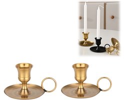 2 stuks - Kandelaars - Metalen kandelaars - Minimalistische stijl - Vintage - Kaarsenhouders - Ideaal voor romantische dinerdecoraties, bruiloftsarrangementen, kaarsenopstelling - Woondecoratie - koperkleuri
