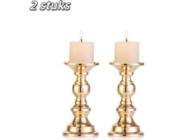 2 stuks - Kandelaars - Metalen staander - Ideaal voor bruiloften, feestelijke gelegenheden en verjaardagen met kaarslicht - Geschikt voor het versieren van tafels en schoorsteenmantels - Bevat geen kaarsen - Gouden afwerking