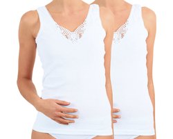 2 Stuks kanten onderhemd met brede bandjes - 100% Katoen - Wit - Maat 48/50 (XL)