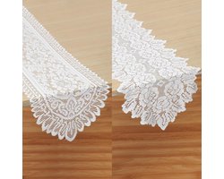 2 stuks kanten tafellopers - rechthoekige witte kanten tafelkleed - kleedjes voor tafels - dressoir loper voor bruiloft - bruidsdouche - kerstfeest decoratie