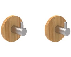 2 stuks - Kapstokhaak - Kapstok haakjes - zilver,Houtkleur - Haak - Haken - 50*50mm - Bamboe,roestvrij staal - Handdoekhaak - Haak - Haken - Muurhaak