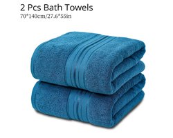 2 stuks Katoenen Badhanddoeken - Zacht, Absorberend & Sneldrogend, 70,1x139,7 cm, 400gsm, Eigentijdse Textuur voor Badkamer & Spa Gebruik, Blauw