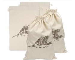 2 stuks Katoenen Broodzakken met Trekkoord - 30x45cm, Herbruikbaar voor Brood & Stokbrood, Tarweprint