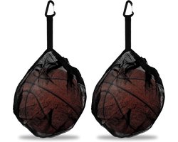 2 Stuks Ken Gaas Enkele Mesh Basketbaltas - Trekkoord Bal Voetbal Opbergtas Met Rits Zak Voor Het Dragen Van Basketbal Volleybal Voetbal (Zwart)