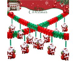 2 stuks - Kerstversiering en ornamenten - plafond decoraties voor winkels - etalage banners - kerst vlaggetjes in de vorm van honingraatballen - kerstvlaggetjes in de vorm van honingraat (papier)