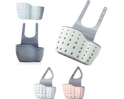 2 stuks keukengootsteen, sponshouder, gootsteenrek, zeepspons, keukenaccessoirehouder, sponshouder, gootsteenhouder, mand, gootsteen, rek, mand (roze + groen)