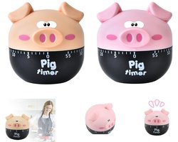 2 stuks - Keukentimer - Kookwekker analoog - Kookwekker - Timer - Geschikt voor studeren, koken en interieurdecoratie - Roze - Khaki - Keuken kooktimer - Biggetje Timer Klok