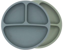 2 Stuks Kinderbord – Baby Bordjes – Kinderservies Blauw & Groen – Siliconen BPA-vrij – Onbreekbaar & Antislip – Magnetron-, Vaatwasser- en Vriezerbestendig