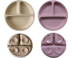 2 Stuks - Kinderbord - Baby bordjes met 4 zuignappen - Beige en Roze