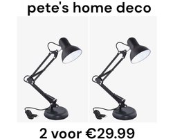 2 stuks-Klassieke bureaulamp-retro verstelbaar-bureaulampen-60W-zwart-met clip en voet-leeslamp-lamp-nachtkastlamp-werklamp-led-tafellamp-Pete's Home Deco