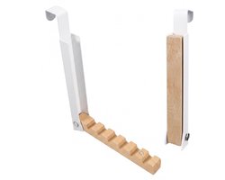 2 stuks kledinghaken, inklapbaar, kledinghaken voor deur, om op te hangen, zonder boren, inklapbare deurhaken met 6 haken van metaal en hout, wit, voor slaapkamer, hal en badkamer, voor kleding