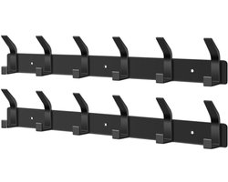 2 Stuks kledinghaken muur met 6 haken - Kapstokken - haaklijst garderobe - voor slaapkamer, badkamer, keuken, garderobestand - wandgarderobe voor jassen, mantels, tassen, hoeden en sjaals bieden (zwart）
