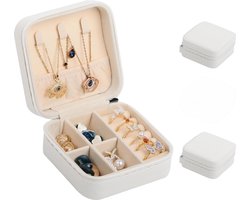 2 stuks Klein sieradenopbergdoosje - Draagbaar en compact voor het - Opbergdoosje voor ringen en oorbellen - Organizer en displaydoos voor kettingen - 9,5*9,5*4,6 cm - Geschikt voor op reis en voor het opbergen van sieraden thuis - Beige
