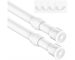 2 stuks klemstangen voor gordijnen, telescoopstang om te spannen zonder boren voor gordijnroedes uittrekbaar - wit, 18-27 cm (diameter 13 mm)