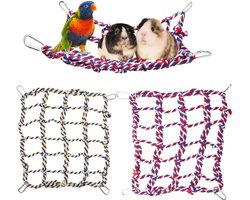 2 stuks kleurrijk vogeltouwnet, rattenklimtouwnet, hangende hangmat, vogelladder touwbrug, touwnet speelgoed voor kleine dieren, kooi-accessoires voor rat, hamster, vogelfret - 35 × 25 cm