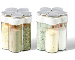 2-stuks Kruidenpotjes - Doorzichtige kruidenpotjes - Zout- en peperstrooiers - 5-in-1 kruidenpotjes - met deksels en etiketten - voor reizen, kamperen, wandelen, barbecueën, picknicks - Grijs