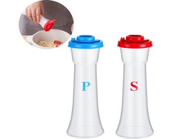2 stuks Kruidenpotjes - Kruidenstrooier - zout- en peperstrooiers - Keukenkruiden potjes - Potjes voor Kruiden - draagbare kruidencontainers - Voorraad potje - Kruidenstrooier - Differentiëren met letters - 350ml - Blauw en rood