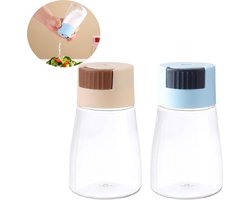 2 stuks Kruidenpotjes - Kruidenstrooier - zout- en peperstrooiers - Keukenkruiden potjes - Potjes voor Kruiden - Kruidenstrooier - Voorraad potje - draagbare kruidencontainers - voor Keuken Barbecue en Camping - Blauw en beige