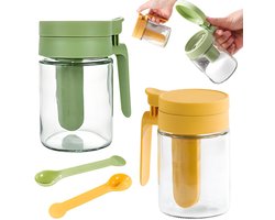 2 stuks - Kruidenpotjes met deksels - Zout- en peperstrooiers - Kruidenpotjes -kruidenrek - kruidenpotjes met rek - kruidenpotjes glas - Luchtdichte kruidenpotjes - Geel groen - Geschikt voor het bewaren van kruiden en specerijen in de keuken