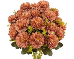 2 Stuks Kunstbloemen Chrysanten Boeket - 18 Bloemhoofden - Zijden Kunstplanten voor Buiten & Binnen - UV-Bestendig - Woonkamer, Balkon & Bruiloft - 37 cm - Terracotta Oranje