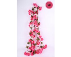 2 stuks Kunstbloemen Slingers 220 cm – Rolze Bloemen Decoratie -Fiets Mand Decoratie – Tafeldecoratie – Lente / Bruiloft / Feest