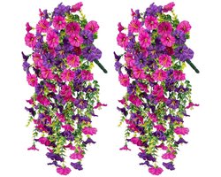 2 stuks kunstherfstbloemen, planten voor buiten, binnendecoratie, UV-bestendig nep herfsthangbloemen, lijken op echte kunstzijde, lange ranken, petunia's voor veranda, patio, tuin, balkon, herfstdecoratie
