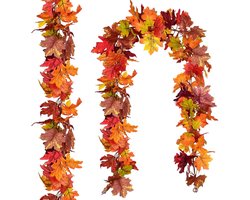 2 Stuks Kunstmatige Esdoorn Bladeren Krans - 360cm Herfst Decoratie - Voor Binnen en Buiten - Halloween Thanksgiving Versiering - Met Haakjes - Realistische Herfstbladeren - Duurzaam Kunststof - Eenvoudig op te Bergen - Feestelijke Sfeerverlichting