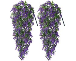 2 stuks kunstmatige hangbloemen lavendel, 75 cm nep hangplanten, hangende wijnstokken, kunstmatige lavendelbloemen voor binnen en buiten, huis, tuin, kerst, bruiloft, feestdecoratie, Paars
