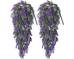 2 stuks kunstmatige hangbloemen lavendel, 75 cm nep hangplanten, hangende wijnstokken, kunstmatige lavendelbloemen voor binnen en buiten, huis, tuin, kerst, bruiloft, feestdecoratie, Paars