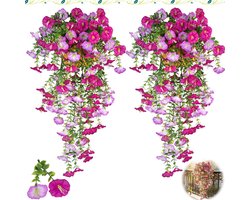2 stuks - Kunstmatige hangbloemen - Winde (Morning Glory) kunstbloemen - Lente/zomer tuindecoratie - Kunstbloemen - Paars - Geschikt voor bloempotten, voordeuren, veranda's, terrassen en patio decoratie