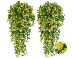 2 stuks kunstmatige hangplanten - nep-wijnstokken hangplant - buitengroen kunstgroen - uv-bestendige kunstbloem voor binnen buiten kamer muur bruiloft patio veranda decor
