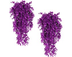 2 stuks kunstmatige hangplanten, nepplanten voor binnen en buiten, kunstgroene planten voor kamer, tuinmuur, terras, kantoor, plank, eucalyptusdecoratie (zuiver fuchsia)