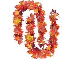 2 stuks kunstmatige herfst esdoornbladeren, 3,5FT herfst slinger decoratie herfst opknoping plant bladeren 100cm/stuk Halloween Thanksgiving Party Decor voor Thuis Muur Tuin Rireplace Trap