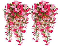 2 Stuks Kunstmatige Windebloemen – UV-bestendig Kunstgroen en Hangend Rotan voor Decoratie van Tuinmuren, Balkons en Veranda's – 75 cm (Roze en Lichtroze)