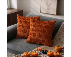 2 stuks Kussenhoes 45x45 cm, Caramel Bruin Pompoen Reliëf, Decoratieve Sierkussenhoes Halloween Herfst, Bank Kussenhoes (Zonder vulling)
