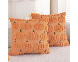 2 stuks Kussenhoes 45x45 cm, Oranje Pompoen Reliëf, Sierkussenhoes voor Halloween en Herfst Woondecoratie, Bankkussenhoes (Zonder vulling)