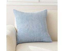 2 stuks kussenhoezen, decoratieve kussenhoes van corduroy, bankkussen, koordkussenhoes, decoratieve zachte kussenhoezen voor bank, fauteuil, huis, slaapkamer, 45 x 45 cm –Lichtblauw