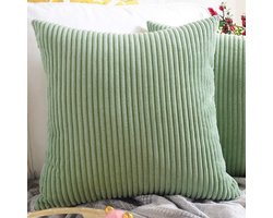 2 stuks kussenhoezen, decoratieve kussenhoes van corduroy, bankkussen, koordkussenhoes, decoratieve zachte kussenhoezen voor bank, fauteuil, huis, slaapkamer, 45 x 45 cm –Groen