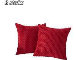 2 stuks - Kussenhoezen - Kerstkussenhoezen - Corduroy - Met ritssluiting - Geschikt voor bank, slaapkamer, woonkamer - 45*45 cm - Bordeauxrood