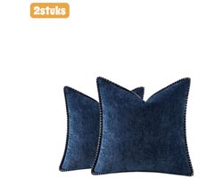 2 stuks - Kussenhoezen - Sierkussenhoezen - Chenille - Driehoekige stiksels - Zacht - Europese stijl - Geschikt voor banken en bedden - 45 cm - Diepblauw