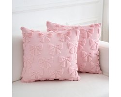 2 stuks - Kussensloop - Kussenhoezen - Kussenhoezen met strik - Decoratieve kussenslopen - Kamer Decoratie - Huisdecoratie - voor de woonkamer, slaapkamer en bank - 45*45 cm - roze - (GEEN kussenkern)