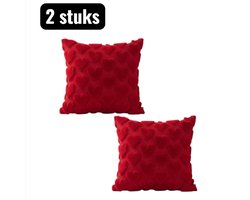 2 stuks - Kussenslopen - Kussensloop - Kerstversiering - Fluwelen Kussenhoes met Hartje Borduursel - 45x45cm Pluche Kussensloop voor Bank en Bed - Katoen - Geschikt als decoratieve kussens voor Valentijnsdag en Kerstmis - Rood hartpatroon