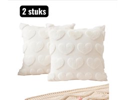 2 stuks - Kussenslopen - Kussensloop - Kerstversiering - Fluwelen Kussenhoes met Hartje Borduursel - 45x45cm Pluche Kussensloop voor Bank en Bed - Katoen - Geschikt als decoratieve kussens voor Valentijnsdag en Kerstmis - Wit hartpatroon