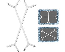 2 Stuks Lakenspanners - Elastische Banden voor Lakens - Overtrekspanners -verstelbaar tot 260 cm - Met metalen clip - Universele maat - Geschikt voor tafelkleed - Bankhoes - Hoeslakenhouder - Wit