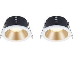 2 stuks LED inbouwspot * badkamer * vast model * rond * mat wit / goud * waterdicht IP65, binnen en buiten * incl. Philips GU10 LED lampen * dimbaar * 4.8W (50W) * 2700K warm wit * carport * overkapping