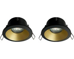 2 stuks LED inbouwspot * badkamer * vast model rond * mat zwart / goud * waterdicht IP65, binnen en buiten * incl. Philips GU10 LED lampen * dimbaar * 4.8W (50W) * 2700K warm wit * carport * overkapping