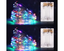 2 Stuks – LED-Sterrenlicht Sprookjesverlichting – Batterij Gevoed – Flexibele Koperdraad – Multi-Kleur Verlichting – 16ft/5m Lang – 50 LEDs – Perfect Voor Slaapkamer, Feest, Bruiloft, Kerstdecoratie – Waterdichte Koperdraad
